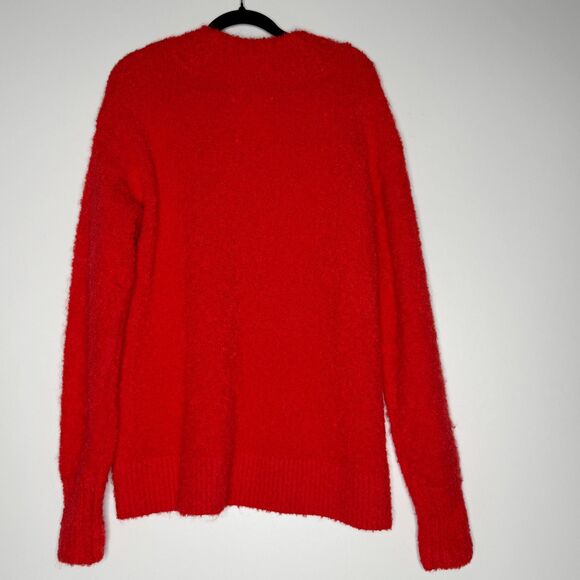 NEW Aerie Fuzzy Plush Teddy Oversized V-Neck Sweater Red Women's Size XS - Picture 2 of 11